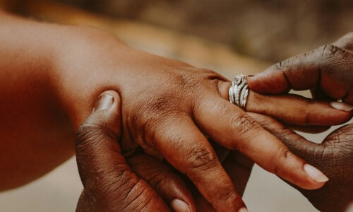 photo of a hand putting a ring on another person's finger