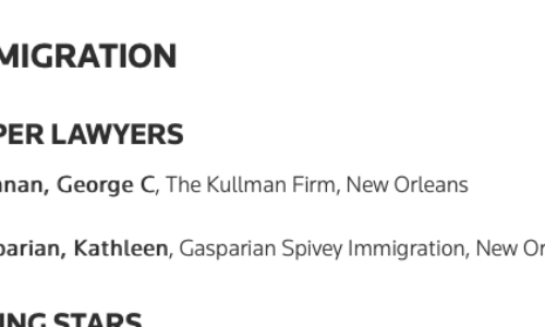screen shot of Super Lawyers announcement for Gasparian Spivey Immigration
